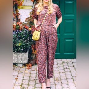 Old navy velvet elastic short sleeve, floral, jumpsuit size large